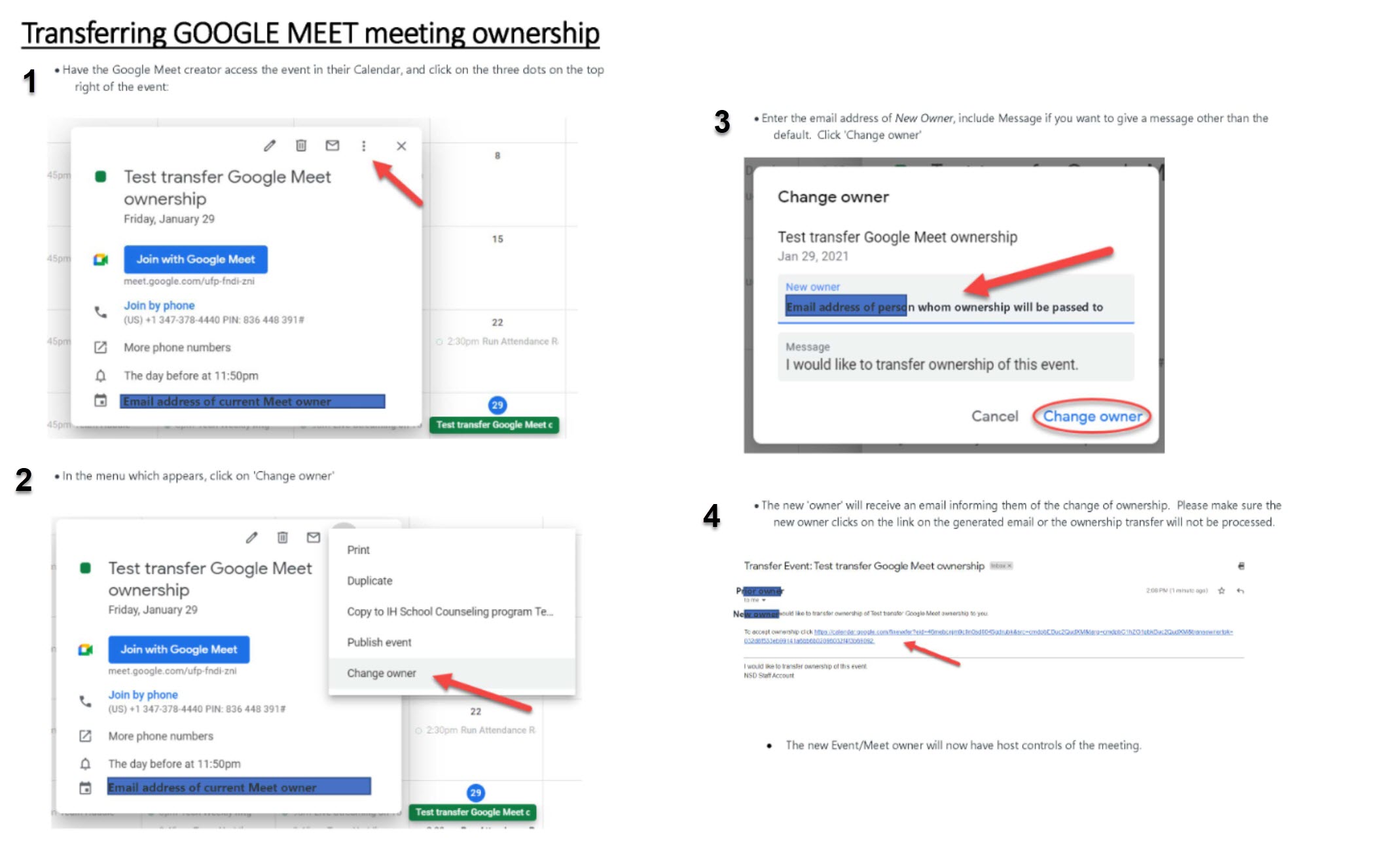 How to transfer ownership of a Google Meet National School District
